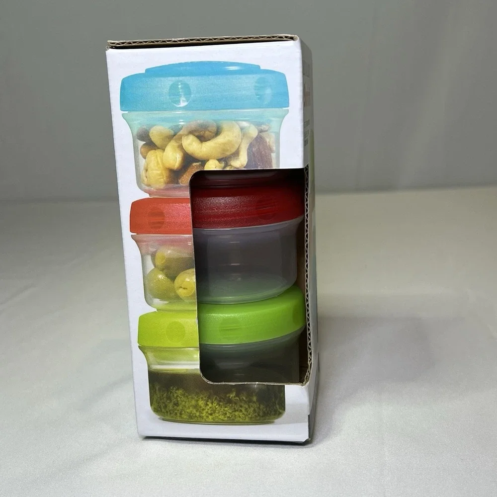 New Round Mini Container Bites Food Storage 3 Count 30oz Plastic With Lid Togo‎